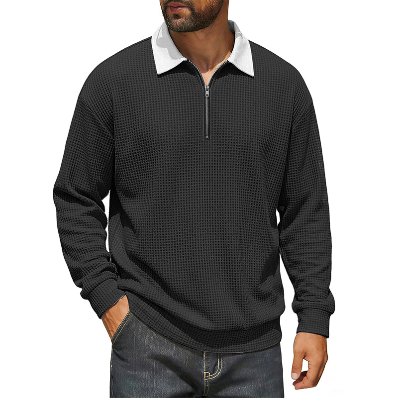 📢📢50% Rabatt!!! 🎉✨ Herren Waffelstrick Sweatshirt mit Halbreißverschluss & Kragen