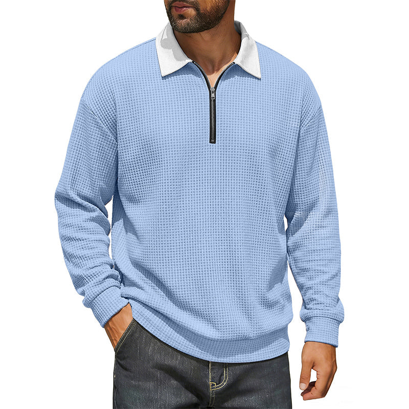 📢📢50% Rabatt!!! 🎉✨ Herren Waffelstrick Sweatshirt mit Halbreißverschluss & Kragen