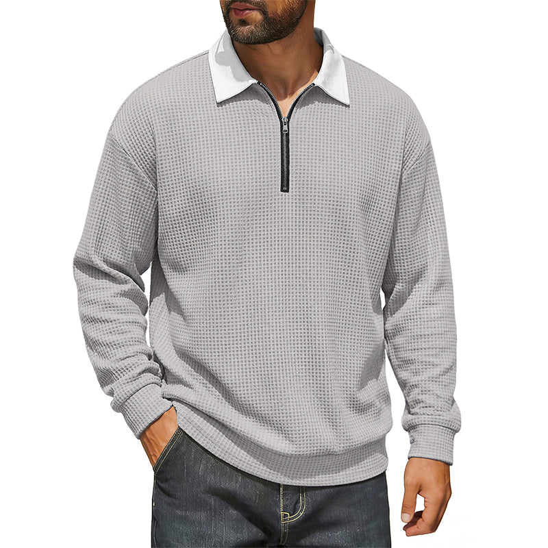 📢📢50% Rabatt!!! 🎉✨ Herren Waffelstrick Sweatshirt mit Halbreißverschluss & Kragen