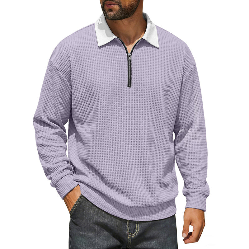 📢📢50% Rabatt!!! 🎉✨ Herren Waffelstrick Sweatshirt mit Halbreißverschluss & Kragen