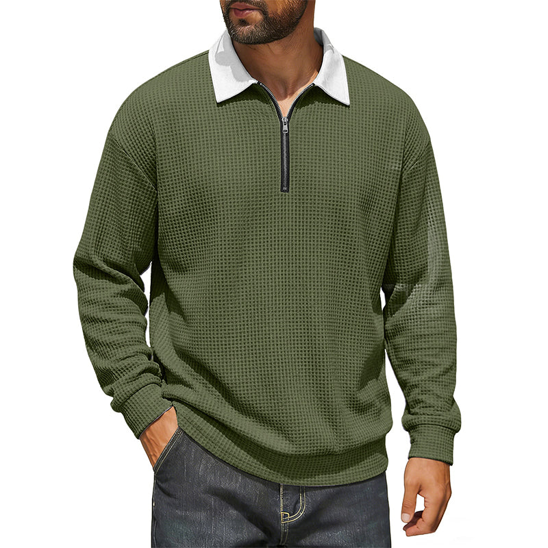📢📢50% Rabatt!!! 🎉✨ Herren Waffelstrick Sweatshirt mit Halbreißverschluss & Kragen