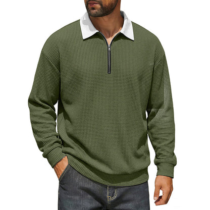 📢📢50% Rabatt!!! 🎉✨ Herren Waffelstrick Sweatshirt mit Halbreißverschluss & Kragen