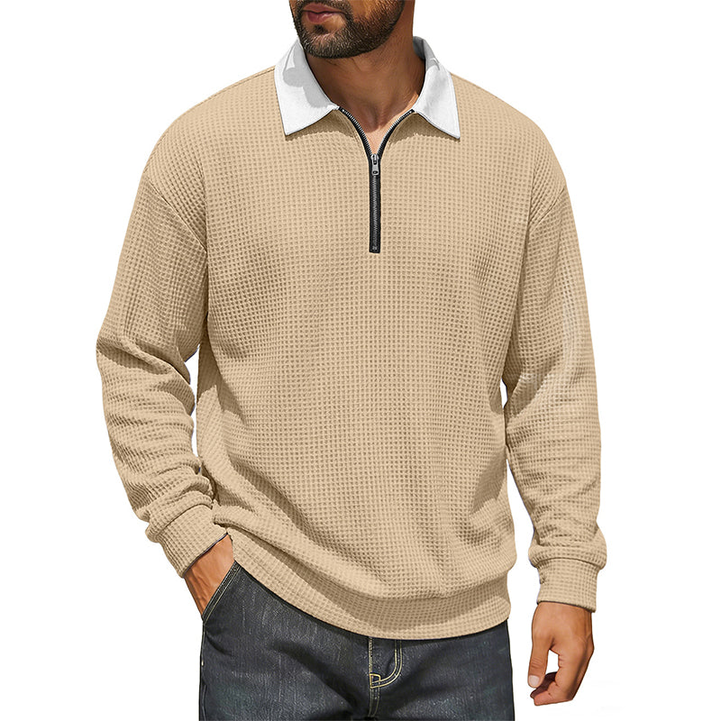 📢📢50% Rabatt!!! 🎉✨ Herren Waffelstrick Sweatshirt mit Halbreißverschluss & Kragen