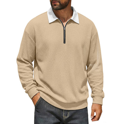 📢📢50% Rabatt!!! 🎉✨ Herren Waffelstrick Sweatshirt mit Halbreißverschluss & Kragen