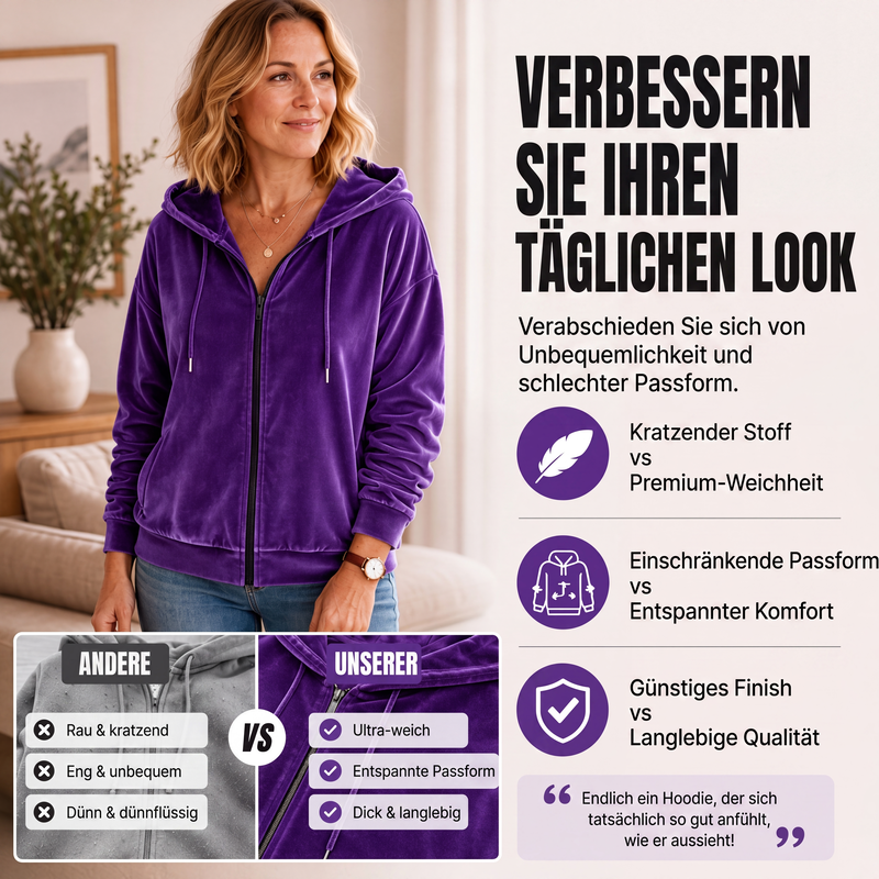 🌸 Samt-Kapuzenjacke – Komfort & Eleganz vereint – Perfekt für alle, die luxuriöse Materialien und lässigen Stil lieben – der weiche Samt verleiht jedem Outfit eine edle Note. Jetzt 50% Rabatt!