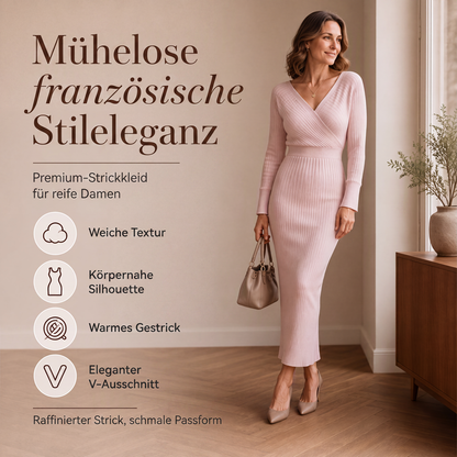 📢📢50% Rabatt!!! 🎉✨ Elegantes geripptes Strick-Wickelkleid mit V-Ausschnitt für Damen