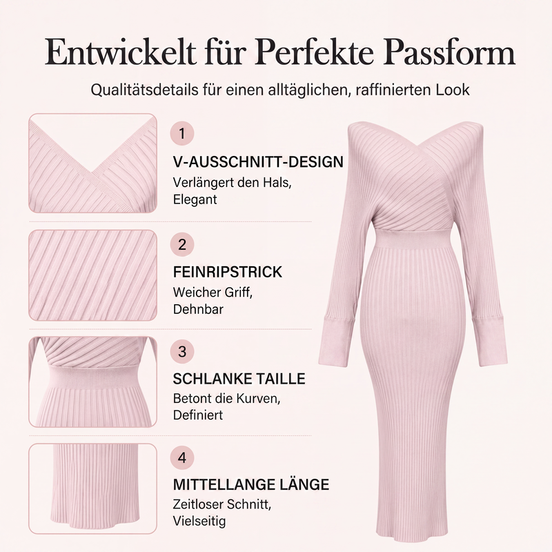 📢📢50% Rabatt!!! 🎉✨ Elegantes geripptes Strick-Wickelkleid mit V-Ausschnitt für Damen