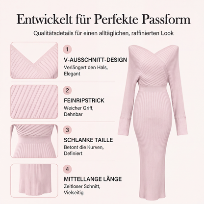 📢📢50% Rabatt!!! 🎉✨ Elegantes geripptes Strick-Wickelkleid mit V-Ausschnitt für Damen