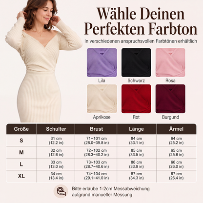 📢📢50% Rabatt!!! 🎉✨ Elegantes geripptes Strick-Wickelkleid mit V-Ausschnitt für Damen