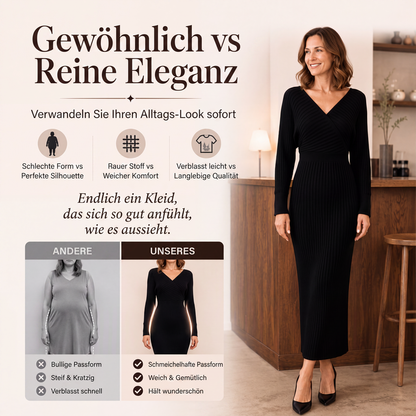 📢📢50% Rabatt!!! 🎉✨ Elegantes geripptes Strick-Wickelkleid mit V-Ausschnitt für Damen