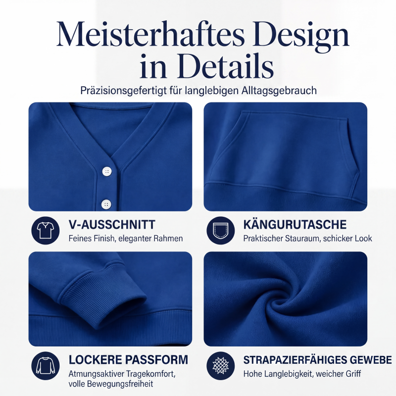 📢📢50% Rabatt!!! 🎉✨ Legeres Damen-Sweatshirt mit V-Ausschnitt & Knöpfen – Lässiger V-Ausschnitt, praktische Knopfleiste und weiches Material – perfekt für einen entspannten Look im Alltag & in der Freizeit. Jetzt -50%!