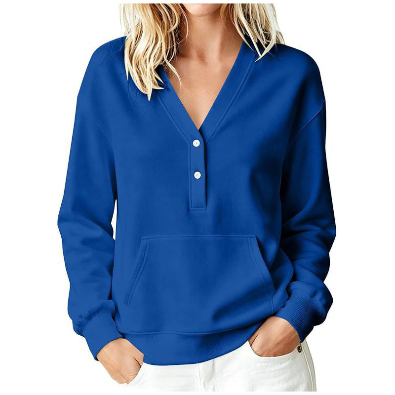 📢📢50% Rabatt!!! 🎉✨ Legeres Damen-Sweatshirt mit V-Ausschnitt & Knöpfen – Lässiger V-Ausschnitt, praktische Knopfleiste und weiches Material – perfekt für einen entspannten Look im Alltag & in der Freizeit. Jetzt -50%!