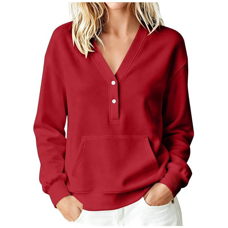 📢📢50% Rabatt!!! 🎉✨ Legeres Damen-Sweatshirt mit V-Ausschnitt & Knöpfen – Lässiger V-Ausschnitt, praktische Knopfleiste und weiches Material – perfekt für einen entspannten Look im Alltag & in der Freizeit. Jetzt -50%!