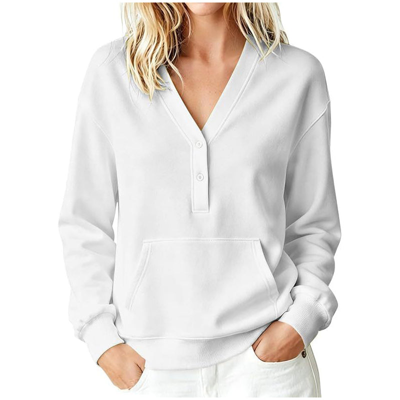 📢📢50% Rabatt!!! 🎉✨ Legeres Damen-Sweatshirt mit V-Ausschnitt & Knöpfen – Lässiger V-Ausschnitt, praktische Knopfleiste und weiches Material – perfekt für einen entspannten Look im Alltag & in der Freizeit. Jetzt -50%!