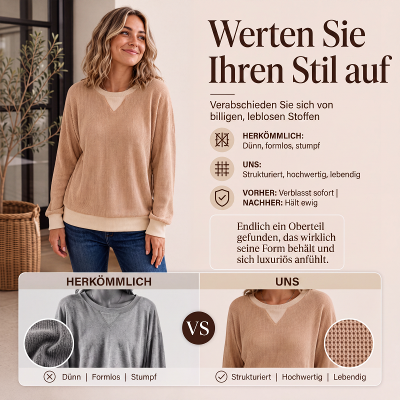 📢📢50% Rabatt!!! 🎉✨ Langarm-Oberteil aus Waffelstrick für Damen