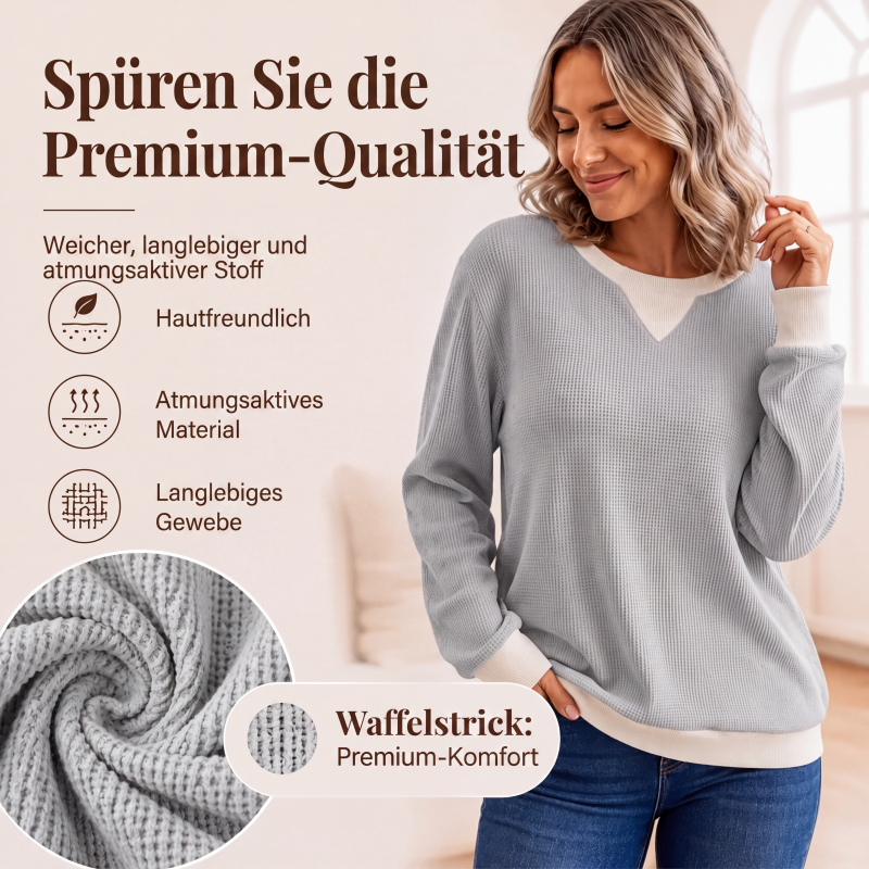 📢📢50% Rabatt!!! 🎉✨ Langarm-Oberteil aus Waffelstrick für Damen