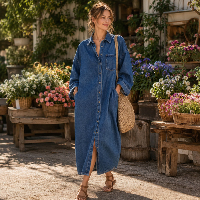📢📢50% Rabatt!!! 🎉✨ Legeres, locker sitzendes Jeanshemdkleid für Damen