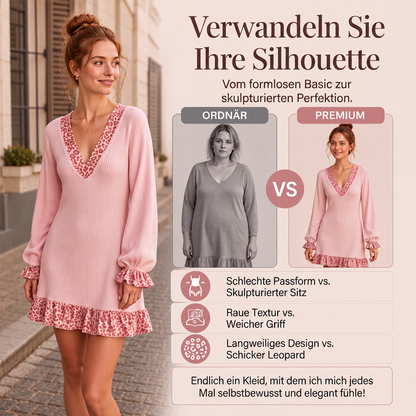 📢🎉50%Rabatt!!!🛍️✨Damen Strickkleid mit V-Ausschnitt und Laternenärmeln