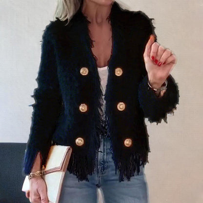 🎯 Nur heute: 50% + versandkostenfrei! Modische Kurzjacke für Damen mit Knöpfen und Quasten