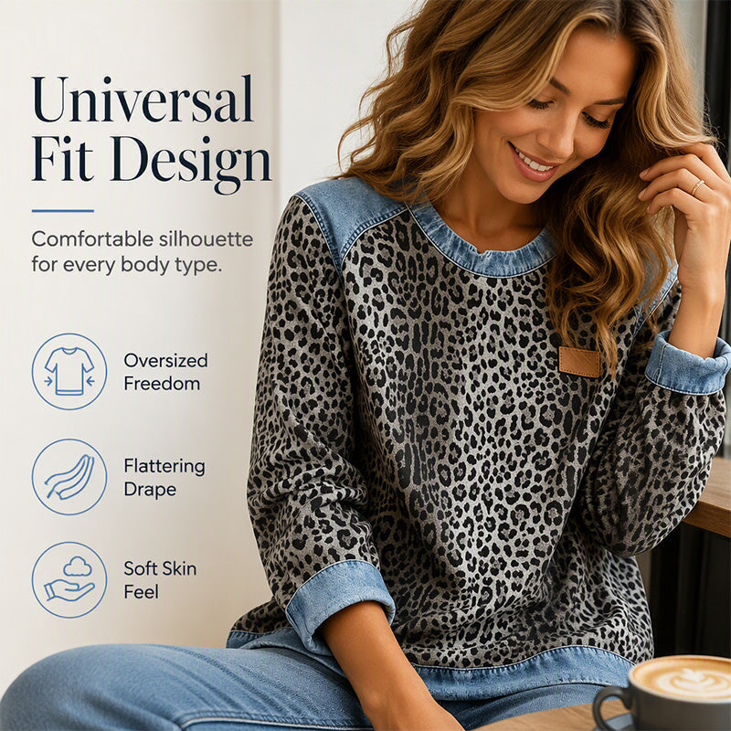 📢📢50% Rabatt!!! 🎉✨ Damen-Sweatshirt mit Leopardenmuster & Rundhalsausschnitt
