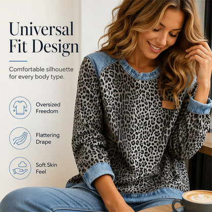 📢📢50% Rabatt!!! 🎉✨ Damen-Sweatshirt mit Leopardenmuster & Rundhalsausschnitt