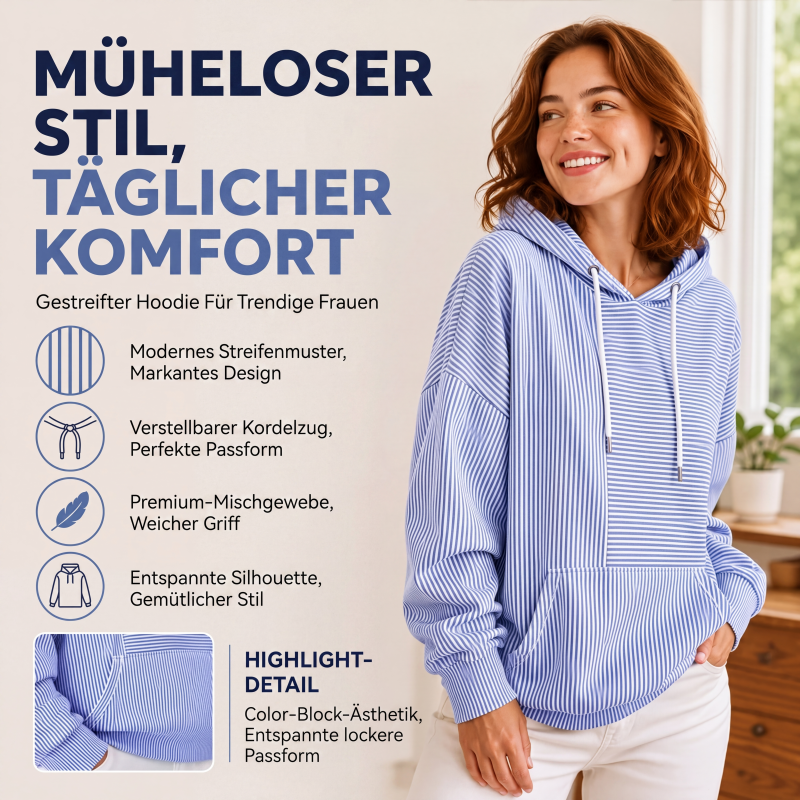📢📢50%Rabatt!!!🎉✨Gestreefter Patchwork-Hoodie für Damen