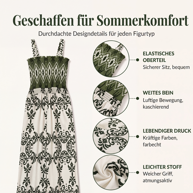 🌸 Boho-Jumpsuit – Komfort & Romantik vereint – Perfekt für alle, die feminine Boho-Looks und bequeme Materialien lieben – der Smokbesatz und der Print verleihen dem Jumpsuit eine elegante, romantische Ausstrahlung. Jetzt 50% Rabatt!