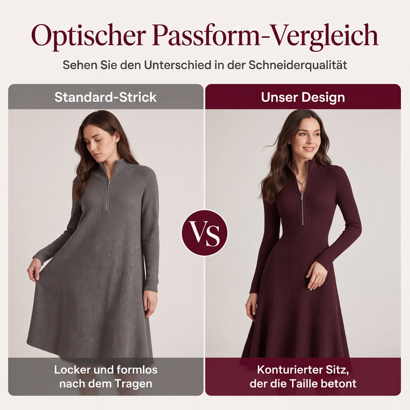 📢📢50% Rabatt!!! 🎉✨ Damen Geripptes Slim-Fit Kleid mit halbem Reißverschluss