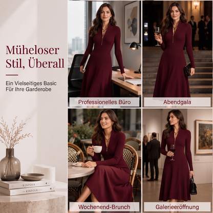📢📢50% Rabatt!!! 🎉✨ Damen Geripptes Slim-Fit Kleid mit halbem Reißverschluss