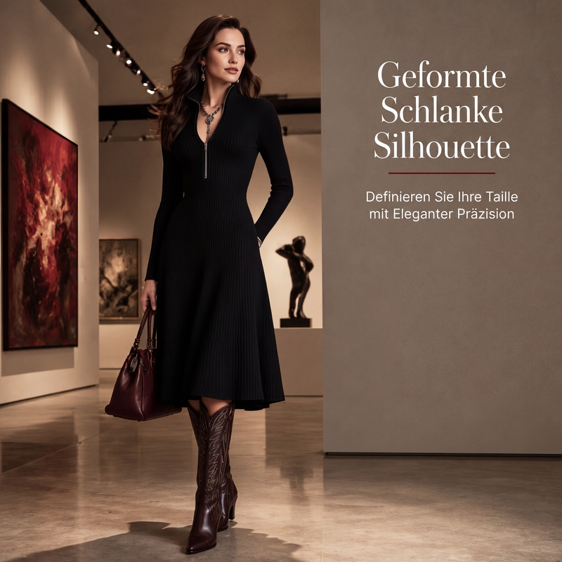 📢📢50% Rabatt!!! 🎉✨ Damen Geripptes Slim-Fit Kleid mit halbem Reißverschluss