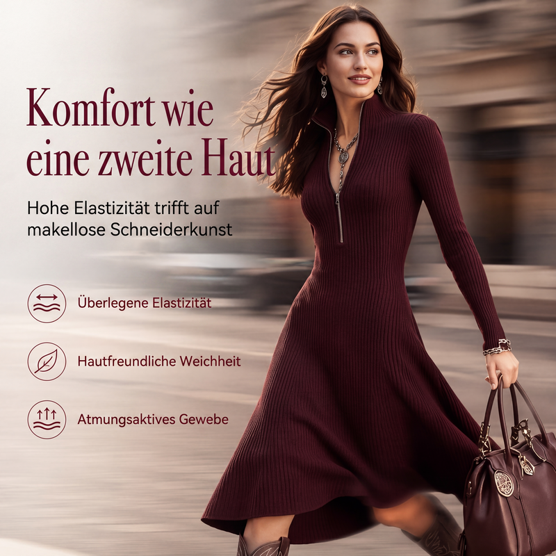 📢📢50% Rabatt!!! 🎉✨ Damen Geripptes Slim-Fit Kleid mit halbem Reißverschluss