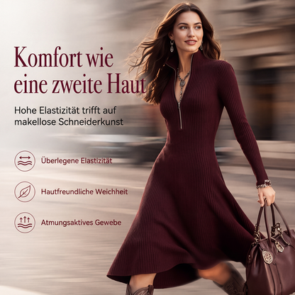 📢📢50% Rabatt!!! 🎉✨ Damen Geripptes Slim-Fit Kleid mit halbem Reißverschluss