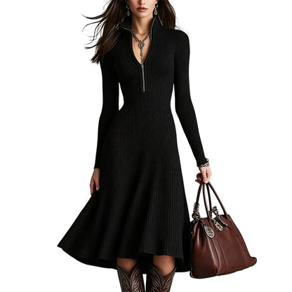 📢📢50% Rabatt!!! 🎉✨ Damen Geripptes Slim-Fit Kleid mit halbem Reißverschluss