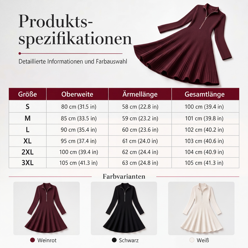 📢📢50% Rabatt!!! 🎉✨ Damen Geripptes Slim-Fit Kleid mit halbem Reißverschluss