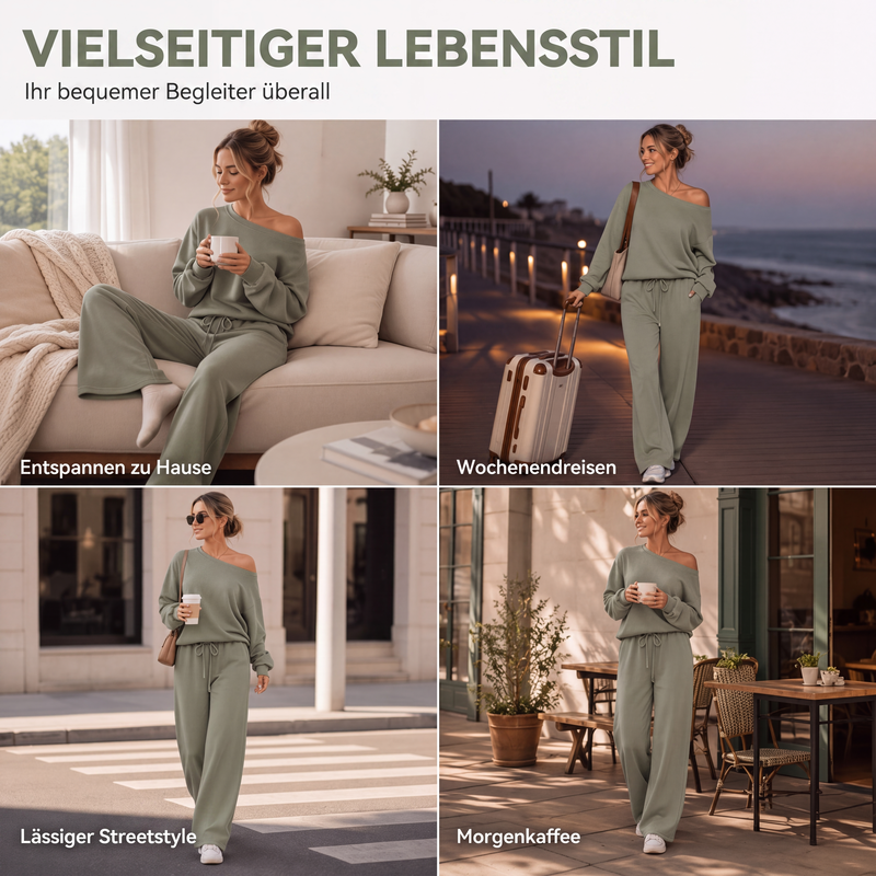 📢📢50% Rabatt!!! 🎉✨ Damen-Set aus schulterfreiem Oberteil & weiten Hosen