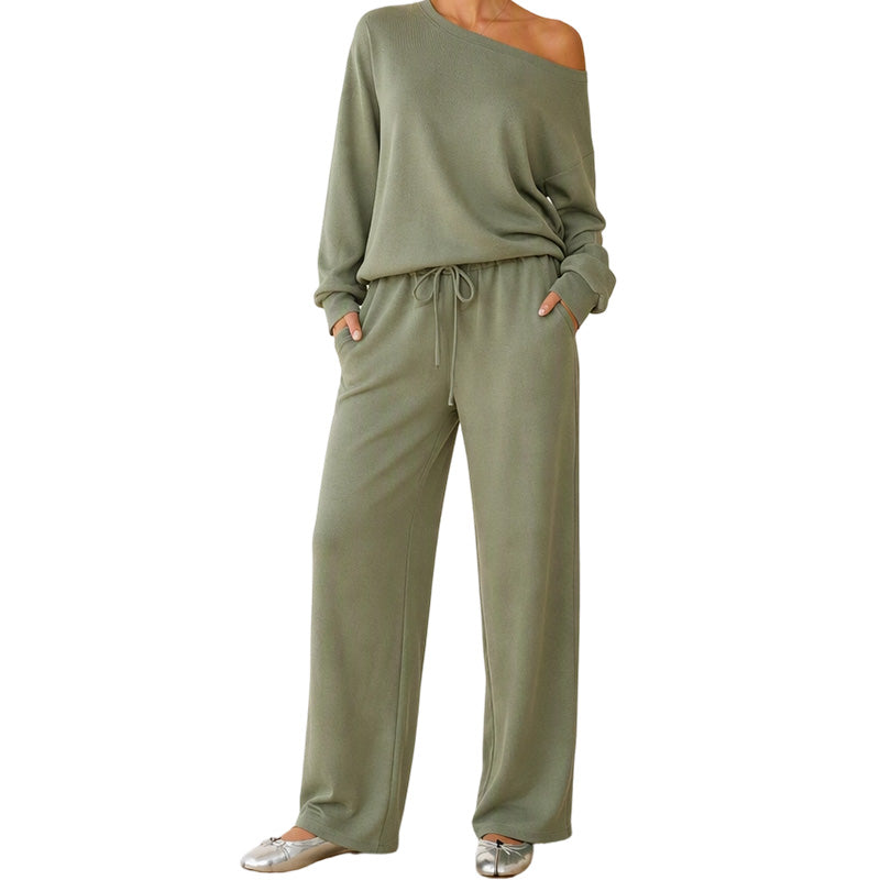 📢📢50% Rabatt!!! 🎉✨ Damen-Set aus schulterfreiem Oberteil & weiten Hosen