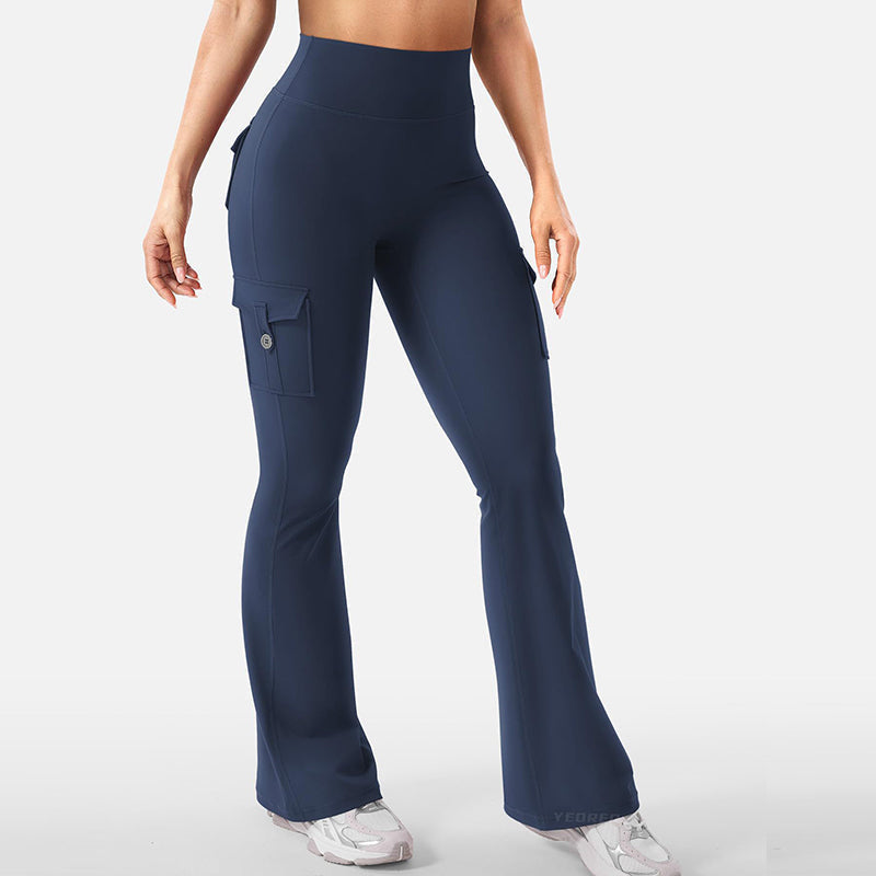 📢📢50% Rabatt!!! 🎉✨ High-Waist Yoga-Hose mit ausgestelltem Bein & Taschen für Damen