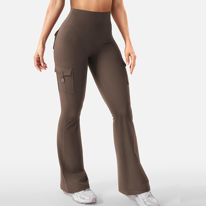📢📢50% Rabatt!!! 🎉✨ High-Waist Yoga-Hose mit ausgestelltem Bein & Taschen für Damen