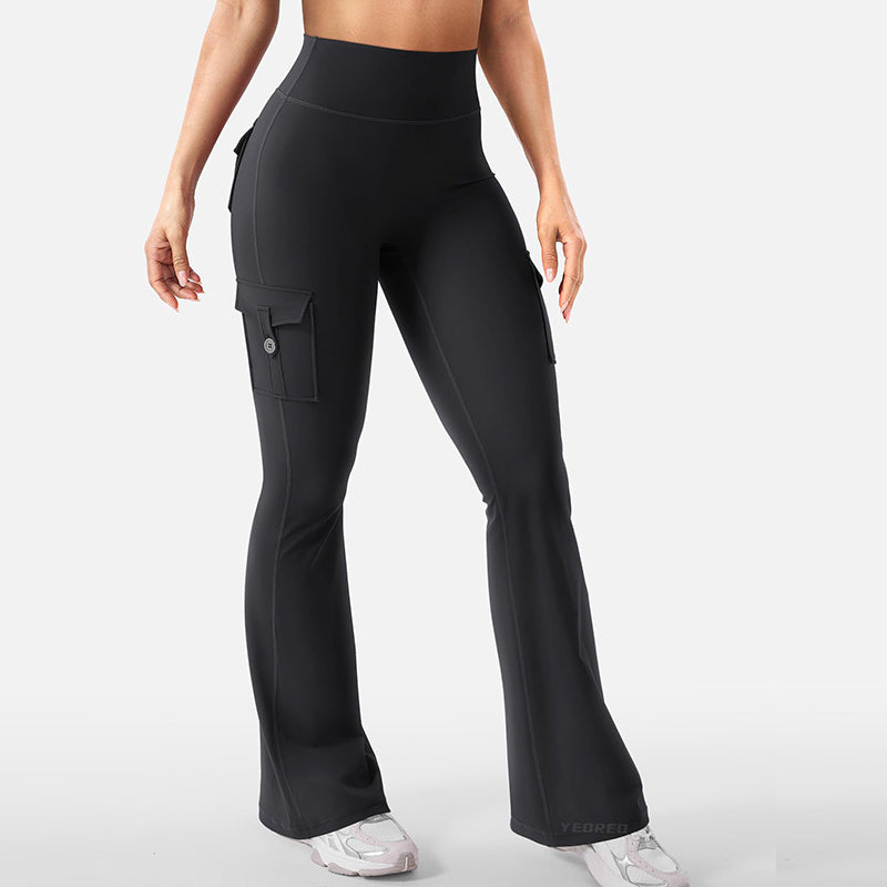 📢📢50% Rabatt!!! 🎉✨ High-Waist Yoga-Hose mit ausgestelltem Bein & Taschen für Damen
