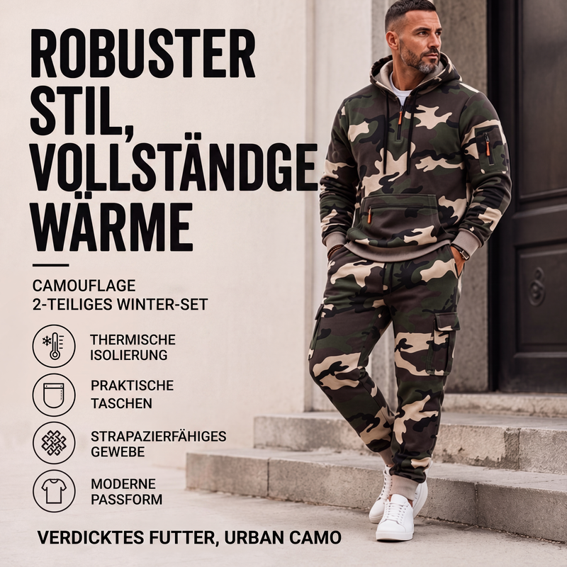 Warmer Hoodie- und Hosenanzug für Herren mit Camouflage-Muster