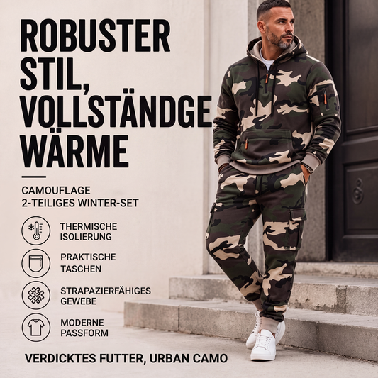 Warmer Hoodie- und Hosenanzug für Herren mit Camouflage-Muster