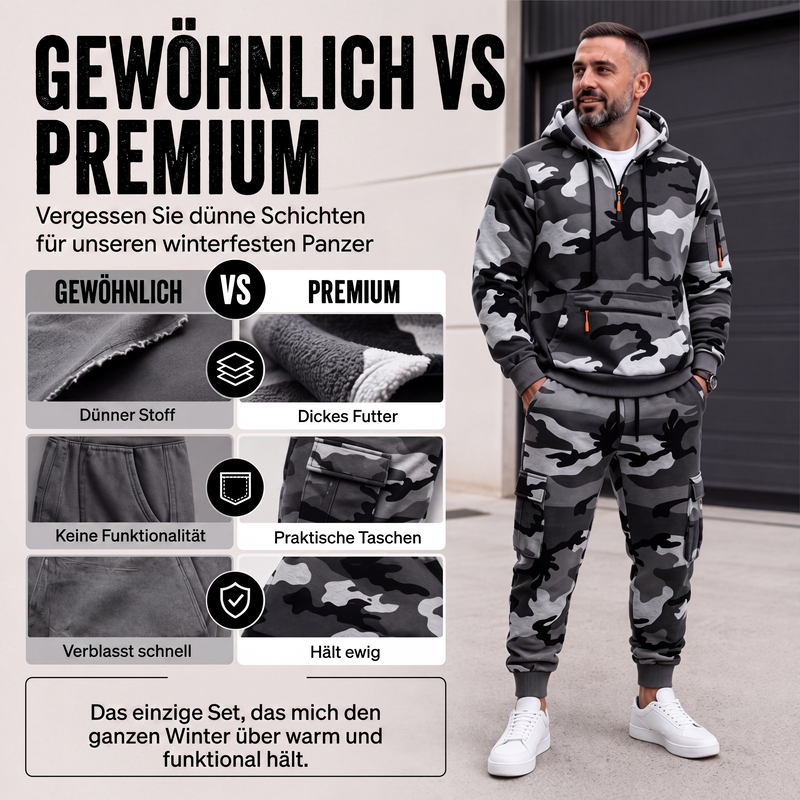 Warmer Hoodie- und Hosenanzug für Herren mit Camouflage-Muster