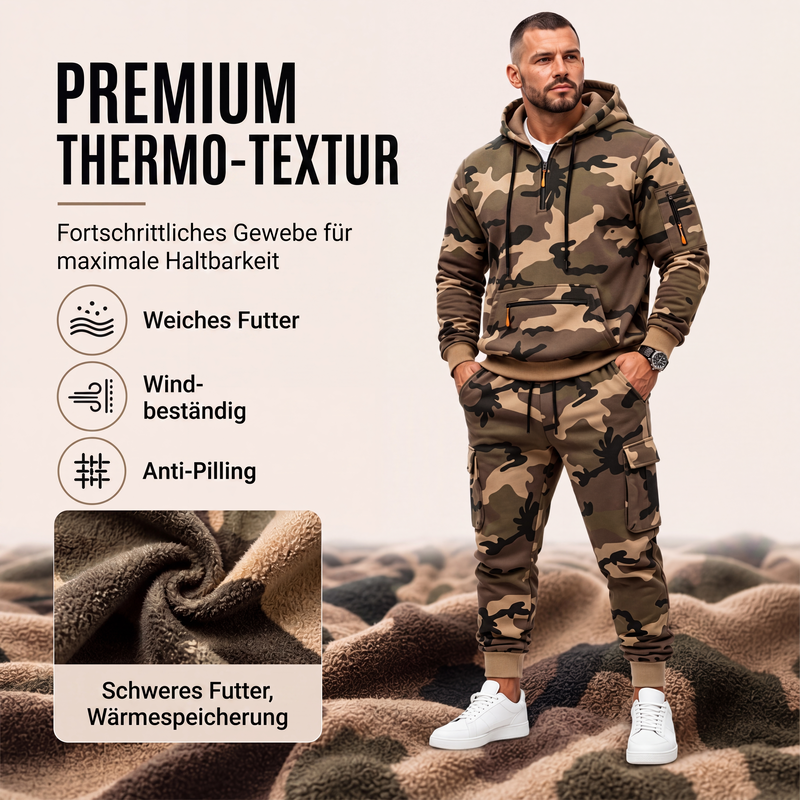 Warmer Hoodie- und Hosenanzug für Herren mit Camouflage-Muster