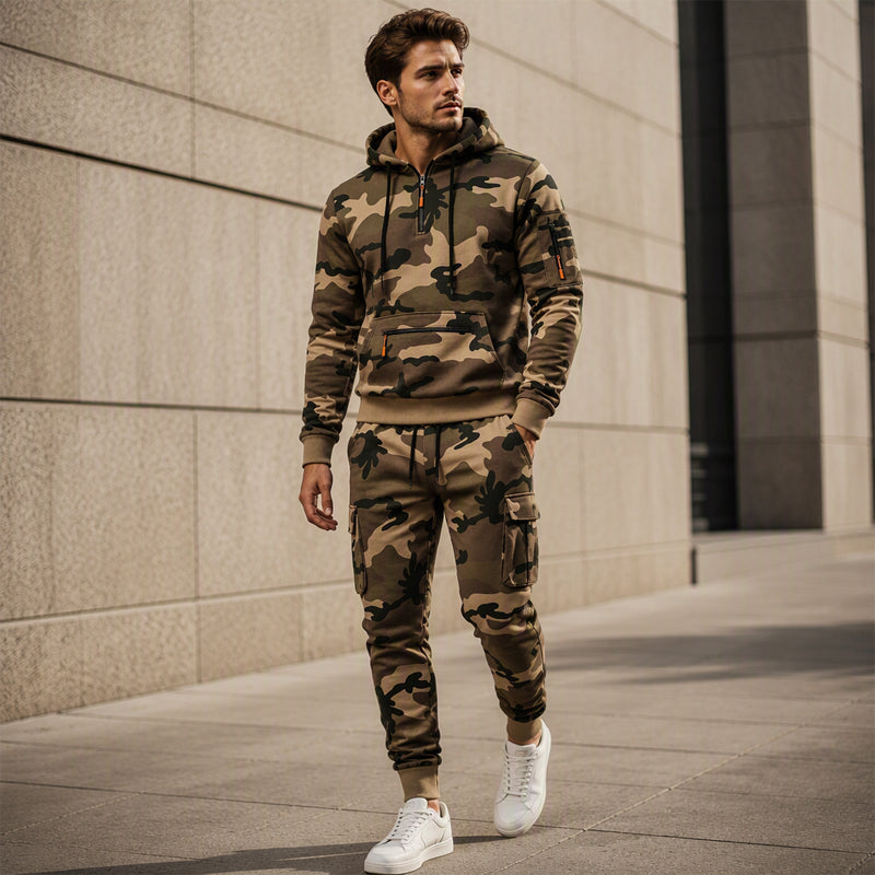 Warmer Hoodie- und Hosenanzug für Herren mit Camouflage-Muster