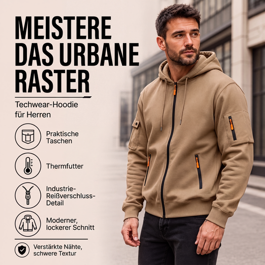 Herren-Cargo-Jacke mit durchgehendem Reißverschluss und Kapuze
