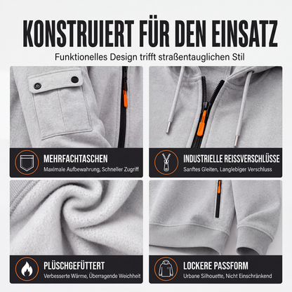 Herren-Cargo-Jacke mit durchgehendem Reißverschluss und Kapuze