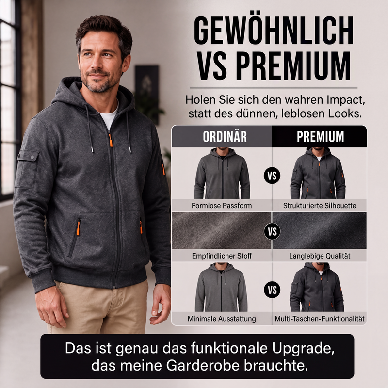 Herren-Cargo-Jacke mit durchgehendem Reißverschluss und Kapuze