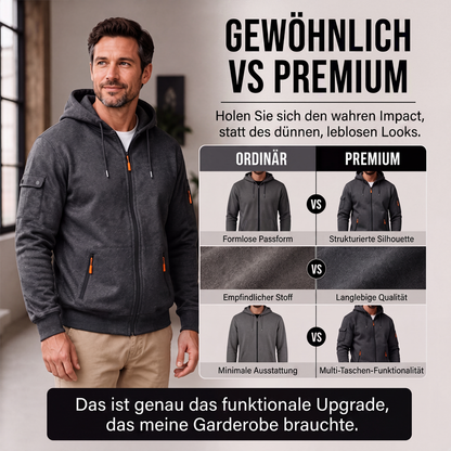Herren-Cargo-Jacke mit durchgehendem Reißverschluss und Kapuze
