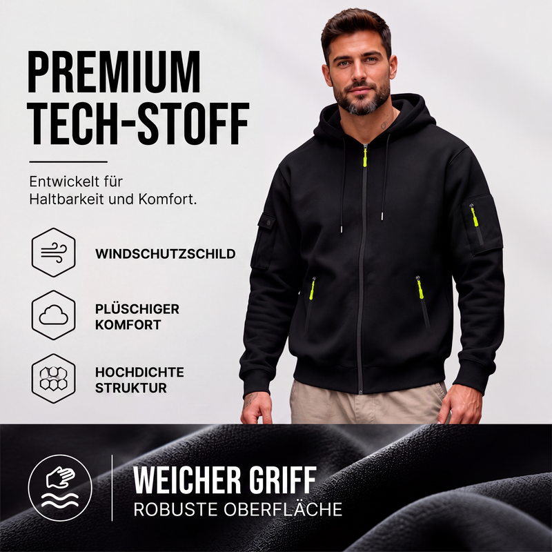 Herren-Cargo-Jacke mit durchgehendem Reißverschluss und Kapuze
