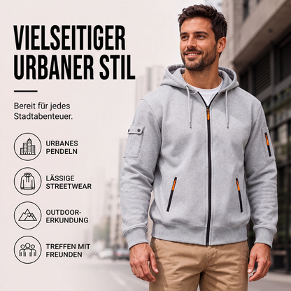 Herren-Cargo-Jacke mit durchgehendem Reißverschluss und Kapuze